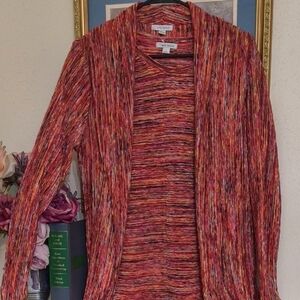 Colorful 2Piece Metallic Cardigan And Long Sleeve Top Career Coastal Grandma